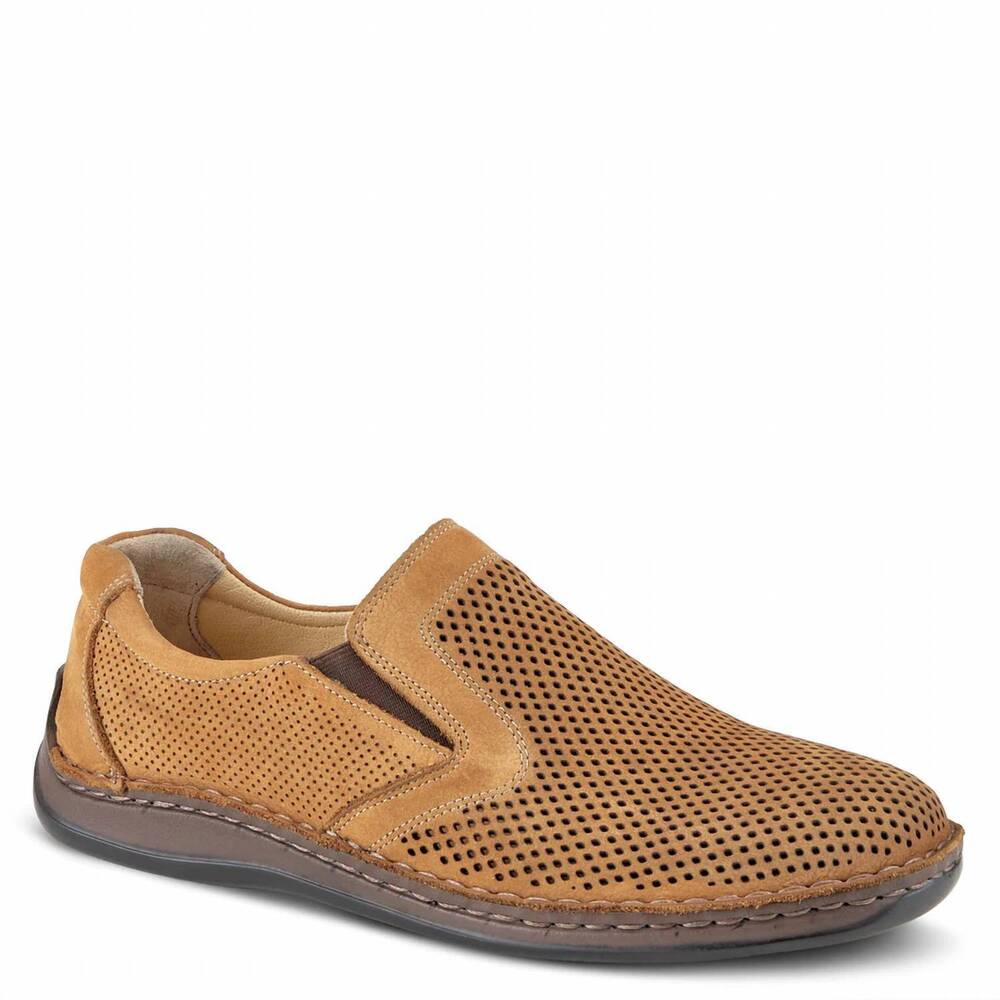 NEW SPRING STEP SHOES men's surano leather slip-on sneaker in cognac nubuck